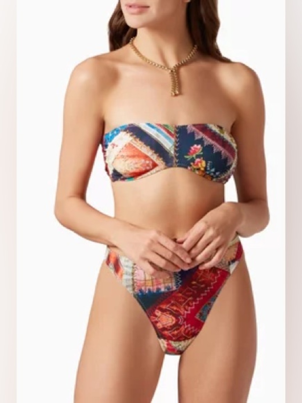 Norma Kamali Patchwork Print Bandeau Bikini Set NWT Large